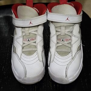 Jordan Kids White and Red Mid-Top Sneakers with Strap